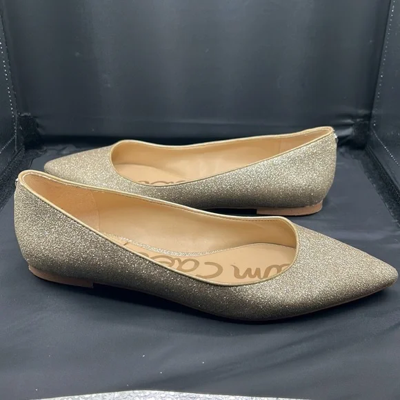 Sam Edelman "Rae" Gold Glitter Pointed Toe Ballet Flat Shoes Size 8M. - Picture 3 of 3